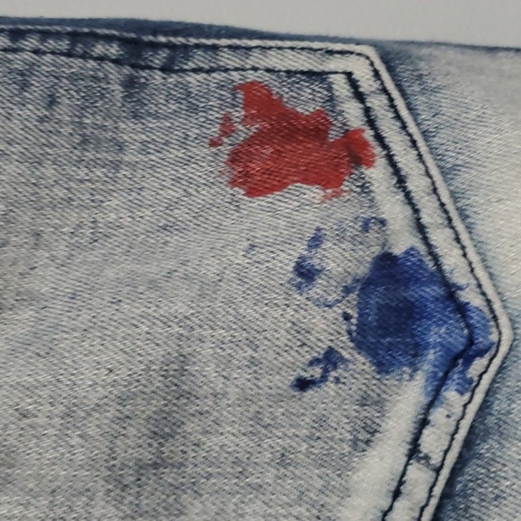 GS-115 Denim Jeans Boys Size 12 Blue Moto Paint Dye Splatter Artzy Art - Picture 11 of 13